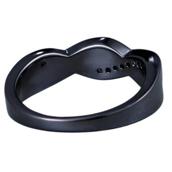 Blue Ethiopian Fire Opal eternity band wedding ring set with CZ set in Rhodium - Picture 5 of 5